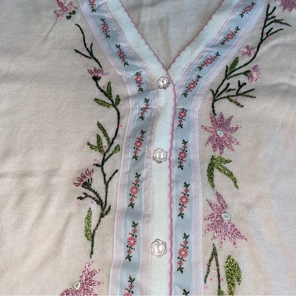 Storybook Knits “Pretty In Pink” Embroidered Floral Cardigan Sweater Sz 3XL - Picture 8 of 12
